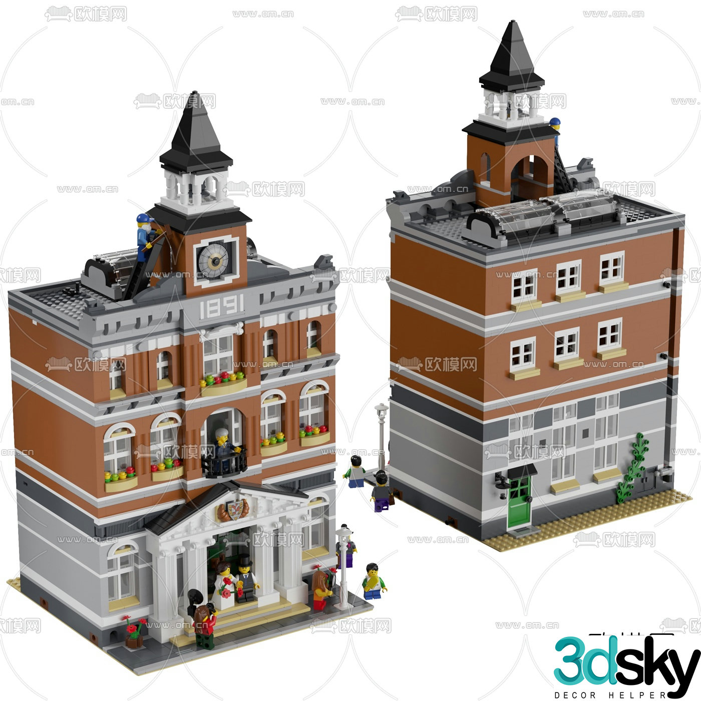 Modern building block town hall toy 3d model