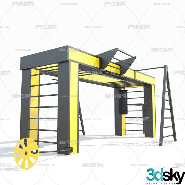 Modern metal fitness equipment free 3d model