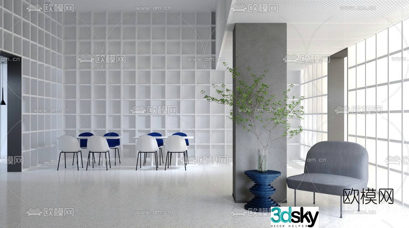 3D model of Japanese style mixed hotel lounge area