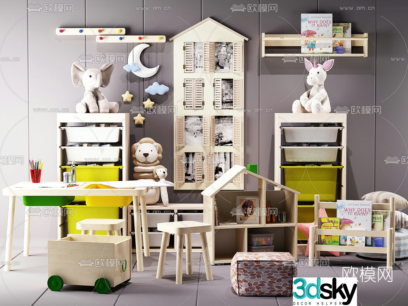 Nordic children’s cabinet children’s table and chairs 3d model