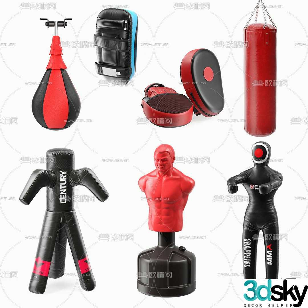 Modern boxing punching bag wooden stakes fitness equipment 3d model
