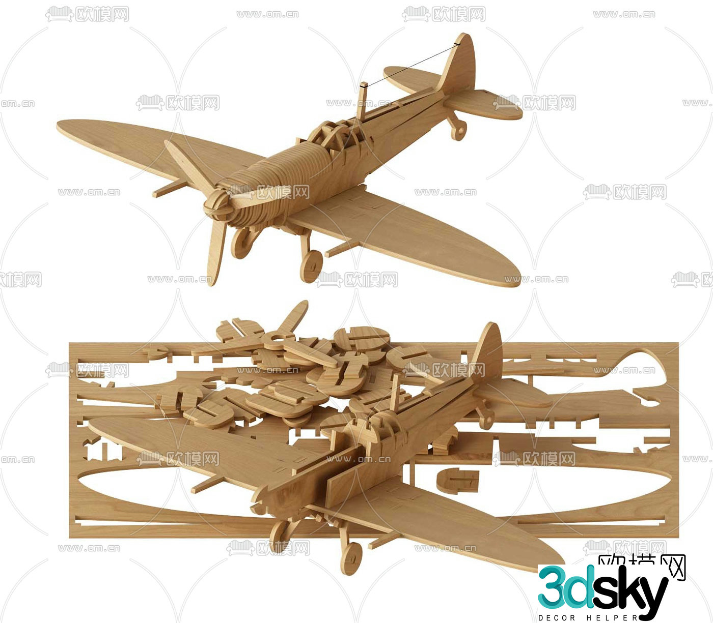 Modern building block assembled airplane toy 3D model