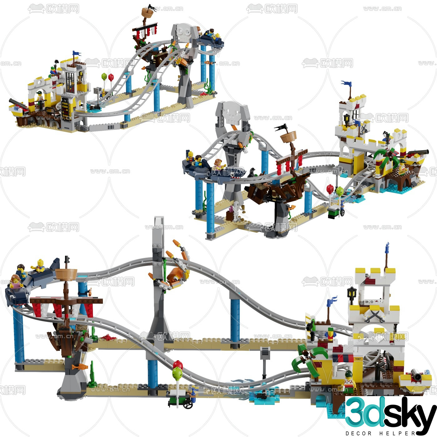 Modern pirate ship roller coaster 3d model