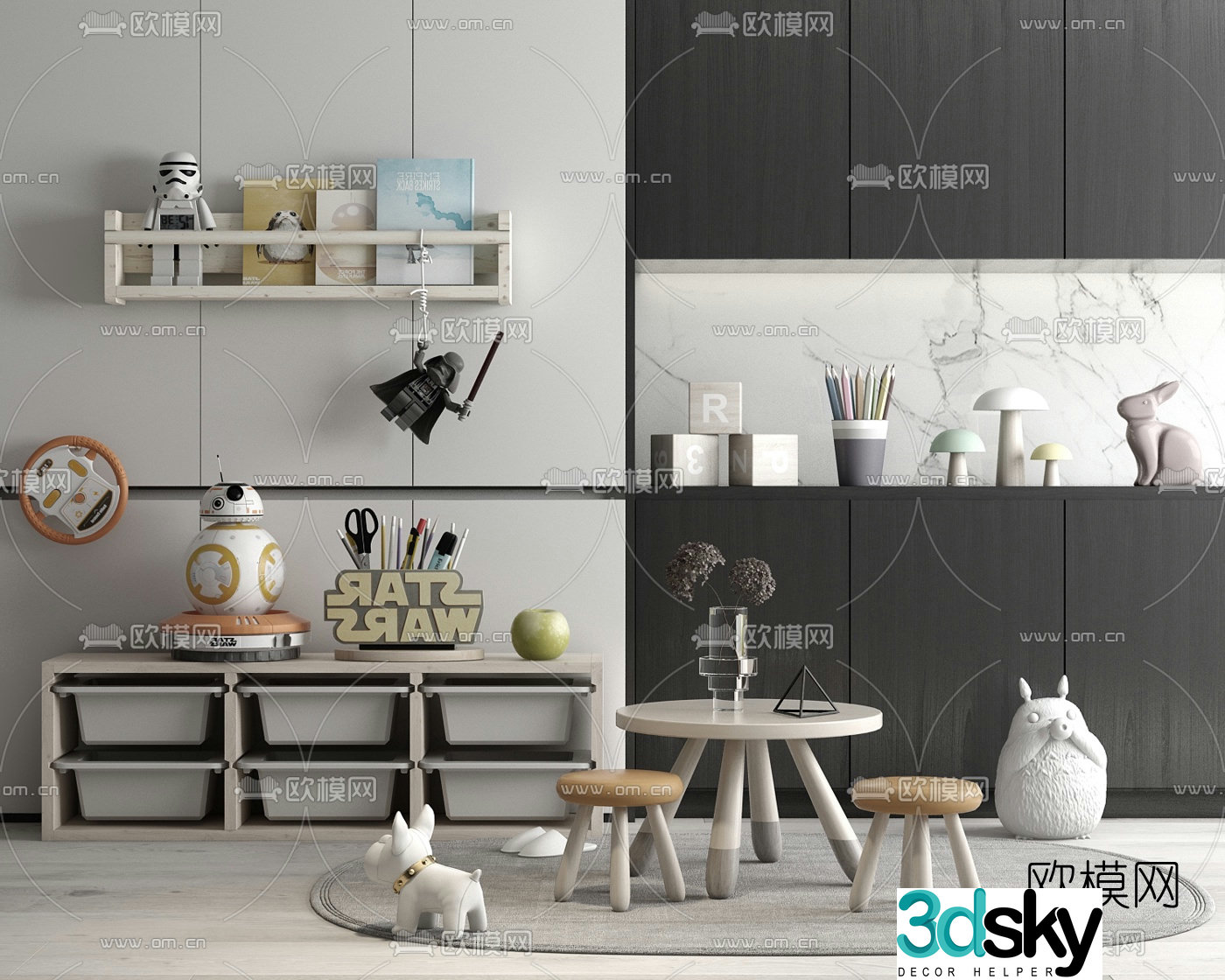 Modern children’s cabinet children’s table and chairs 3d model