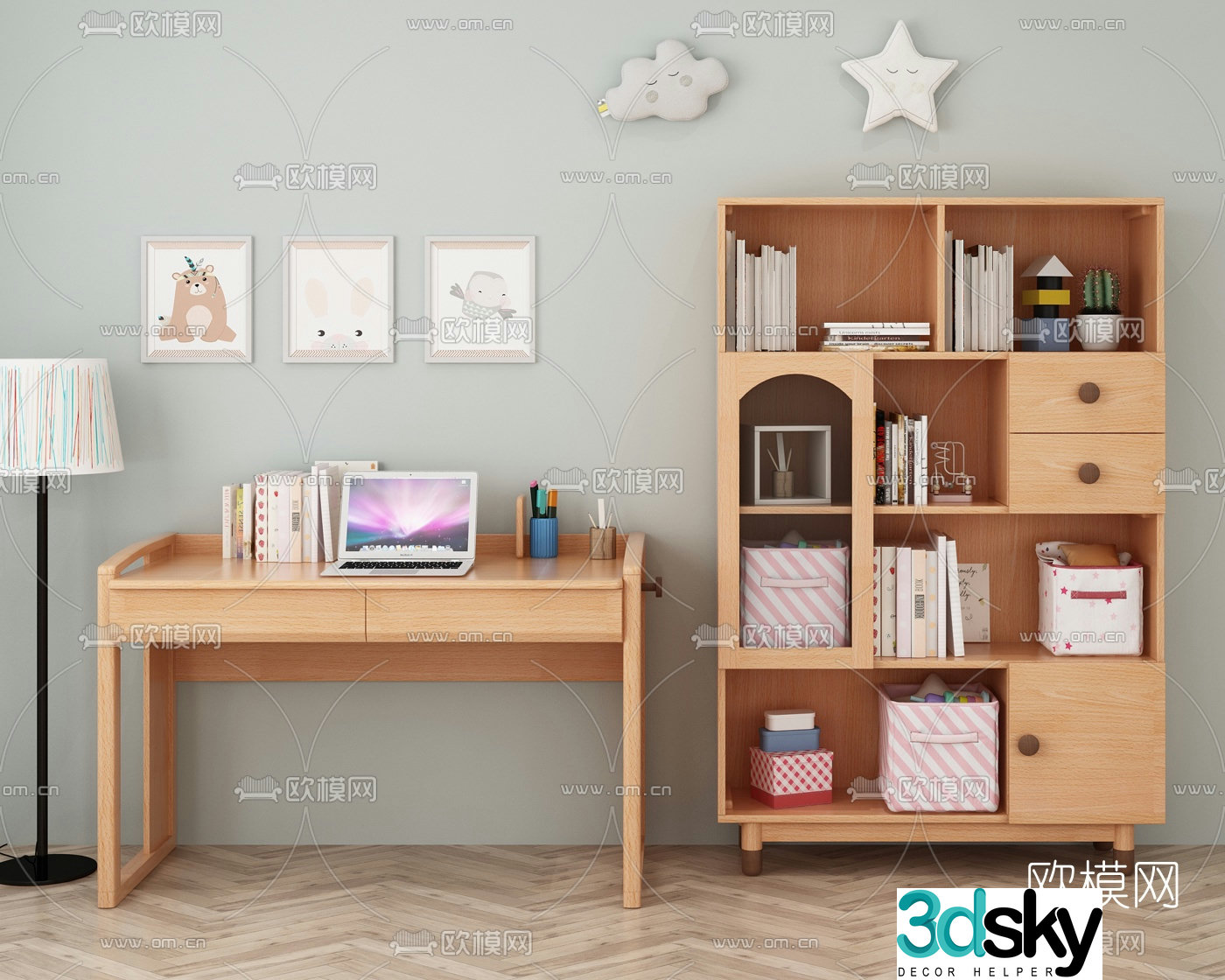 Nordic children’s desk bookcase 3d model