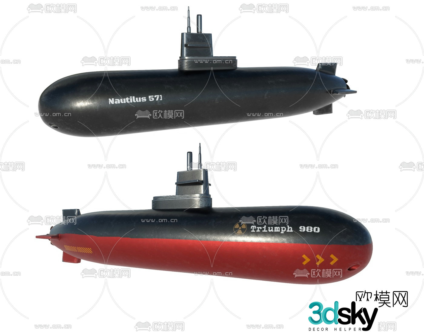 Industrial style combat submarine 3d model