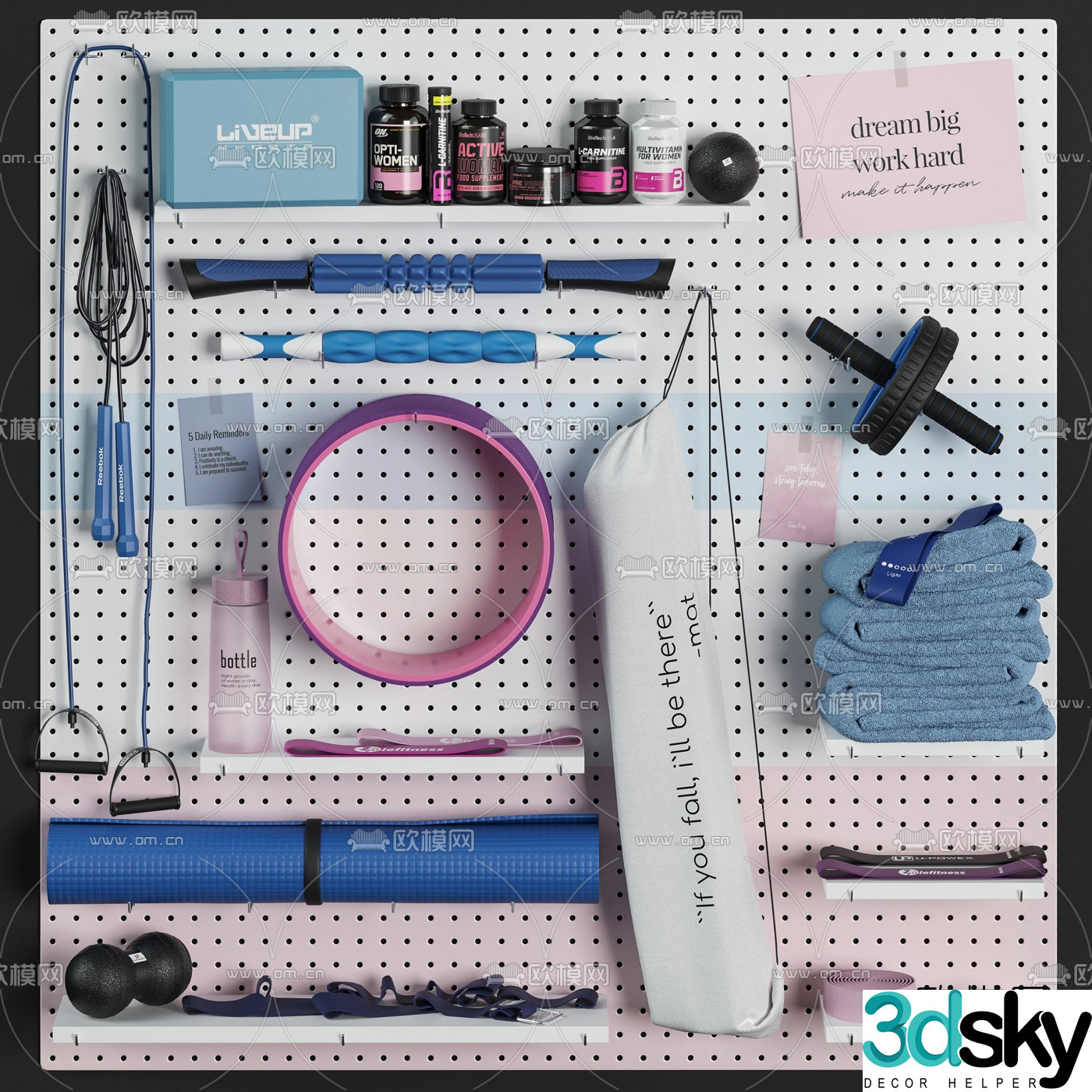 Modern fitness yoga supplies home set 3d model