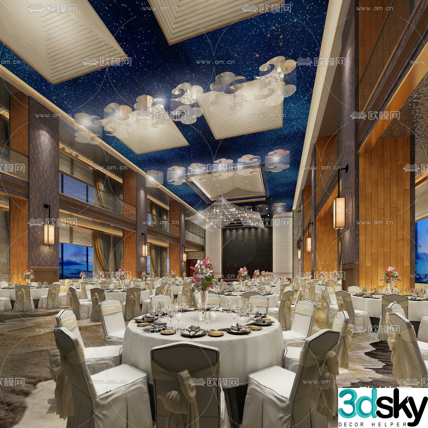 New Chinese-style hotel banquet hall 3D model
