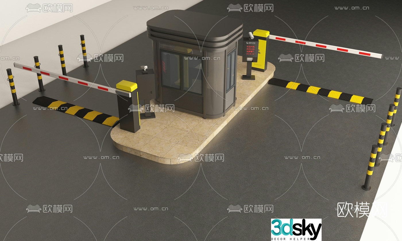 Modern underground garage toll booth 3D model