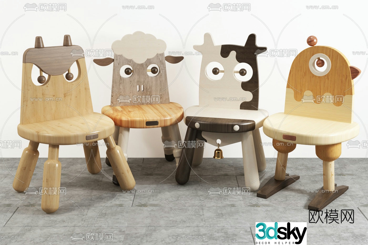 Modern children’s cartoon animal chair 3d model