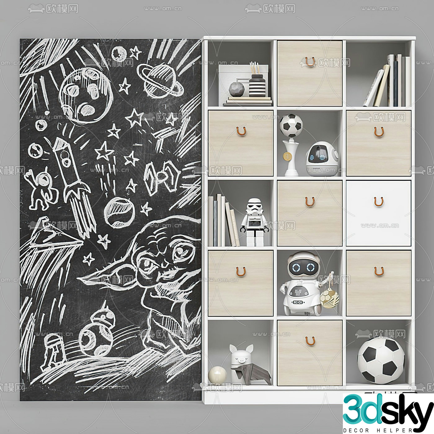 Nordic children’s bookcase storage cabinet 3d model
