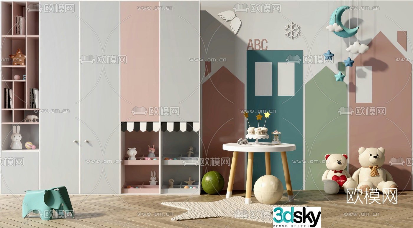 Nordic children’s bookcase toy 3d model