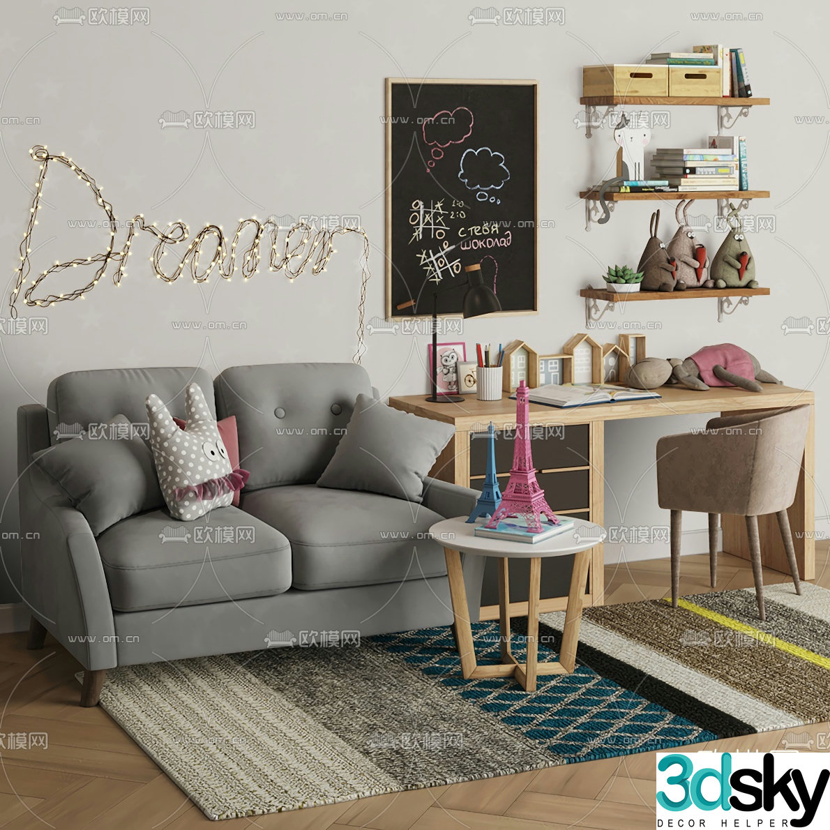 Nordic children’s desk and chair 3d model