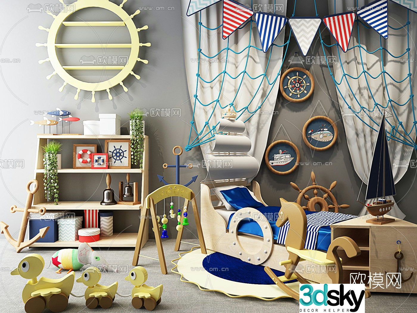 Mediterranean children’s room toy cartoon cabinet 3d model
