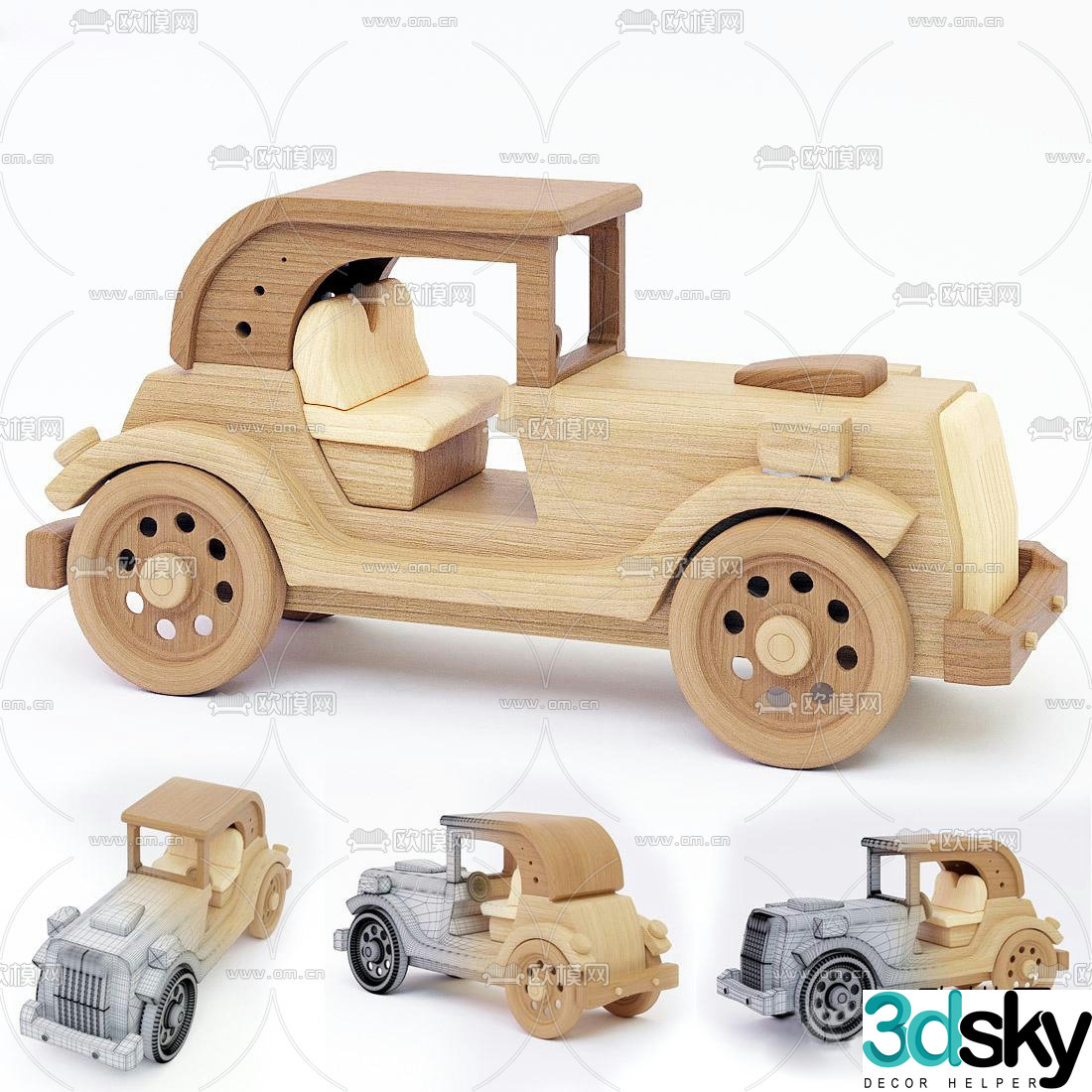 Nordic solid wood toy car 3d model