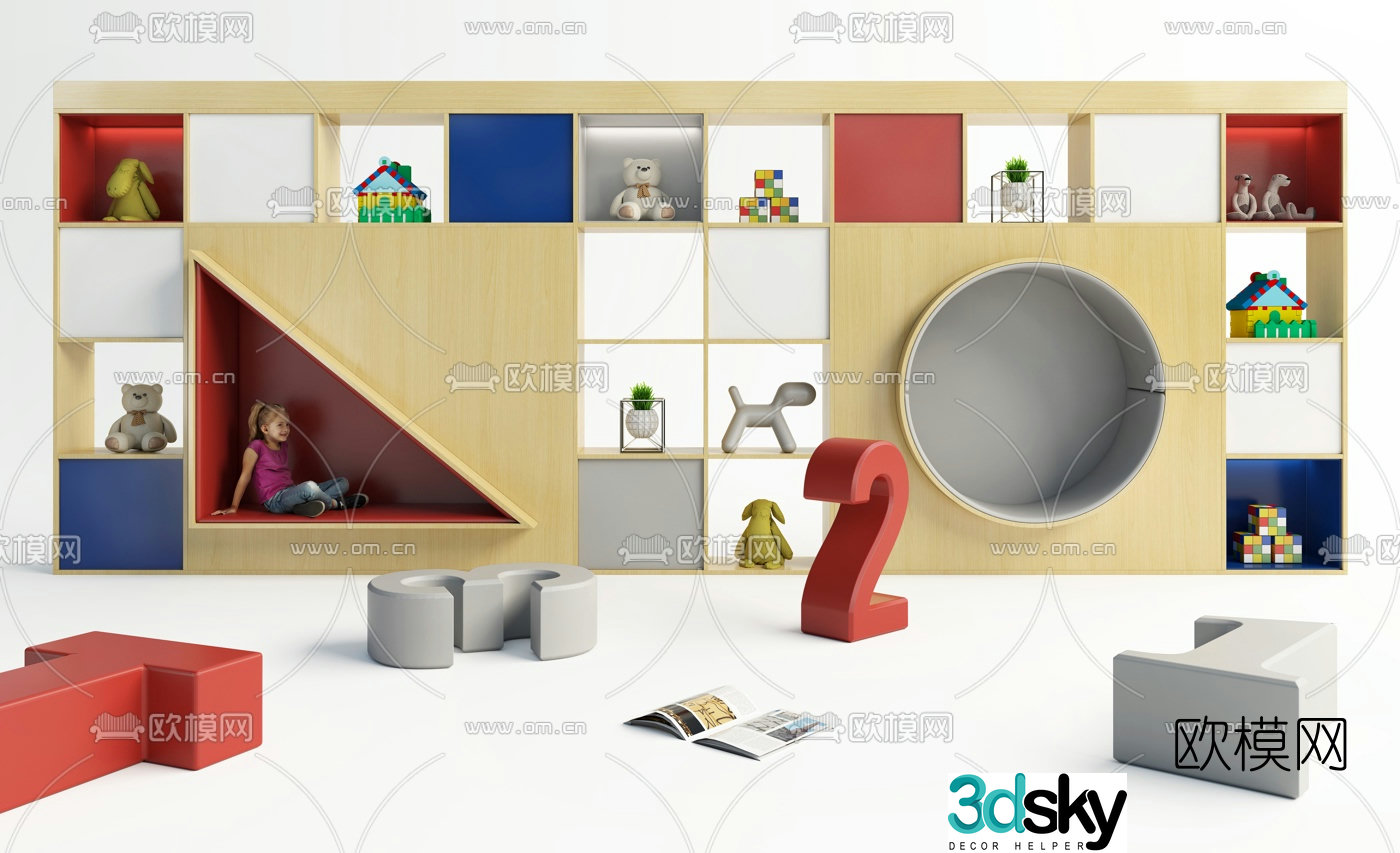 Modern children’s reading area children’s cabinet 3d model