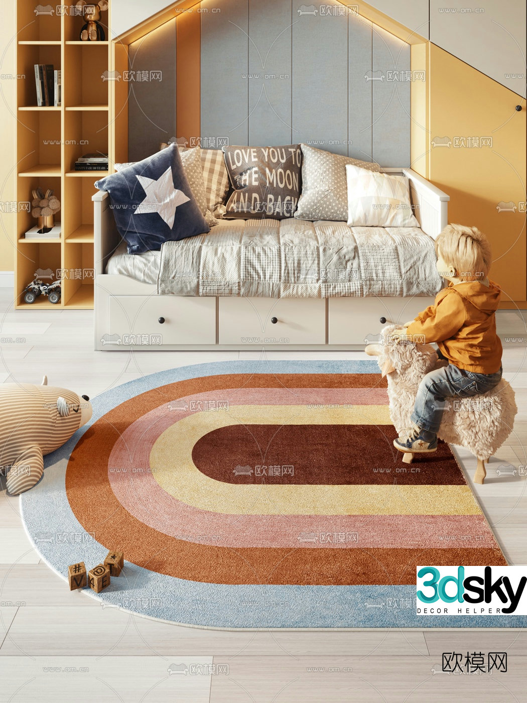 Modern children’s sofa bed wooden 3d model