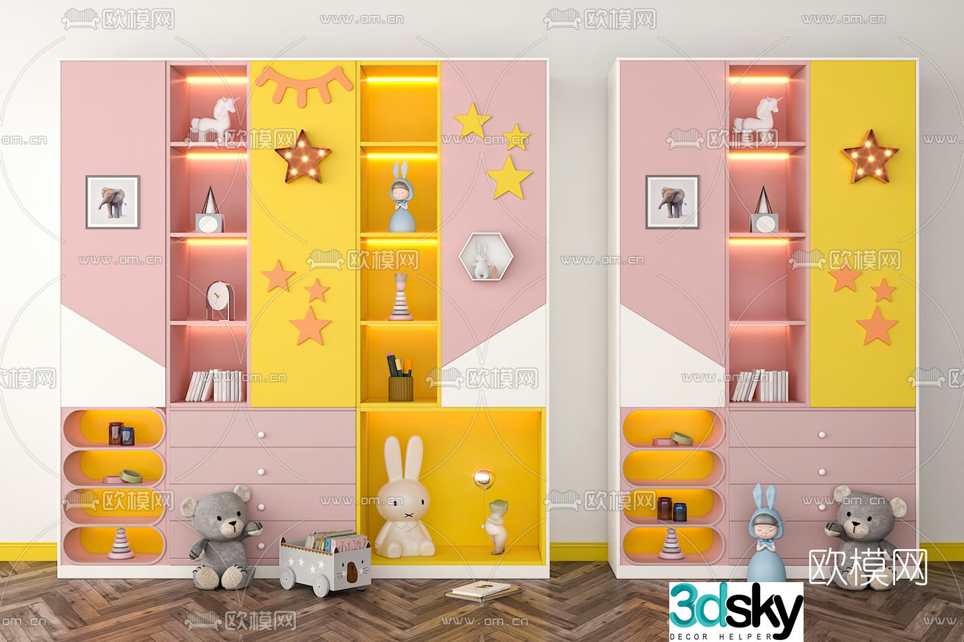 Modern children’s bookcase decorative cabinet 3d model