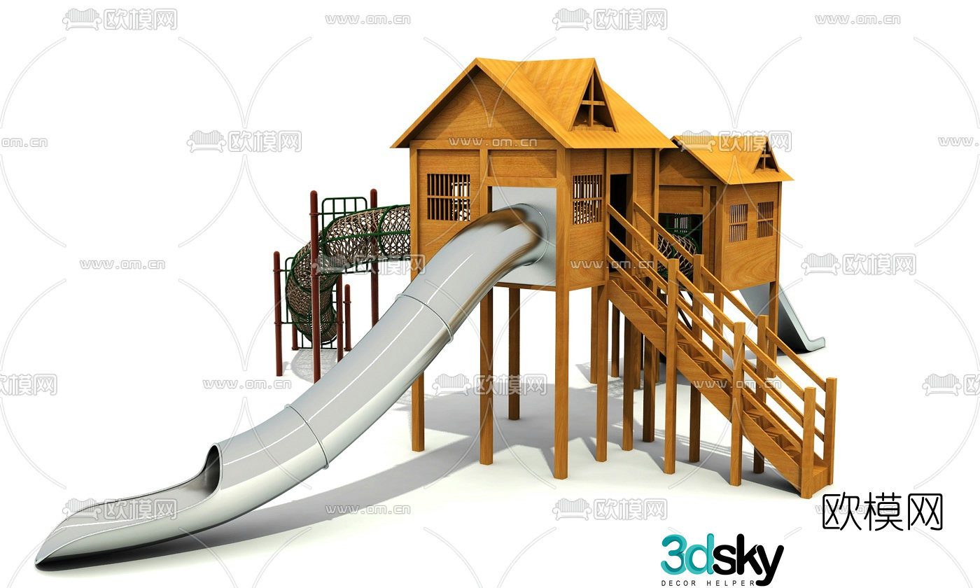 Modern wooden house slide 3d model