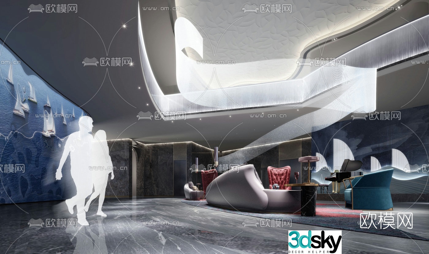 Modern hotel atrium lobby 3d model