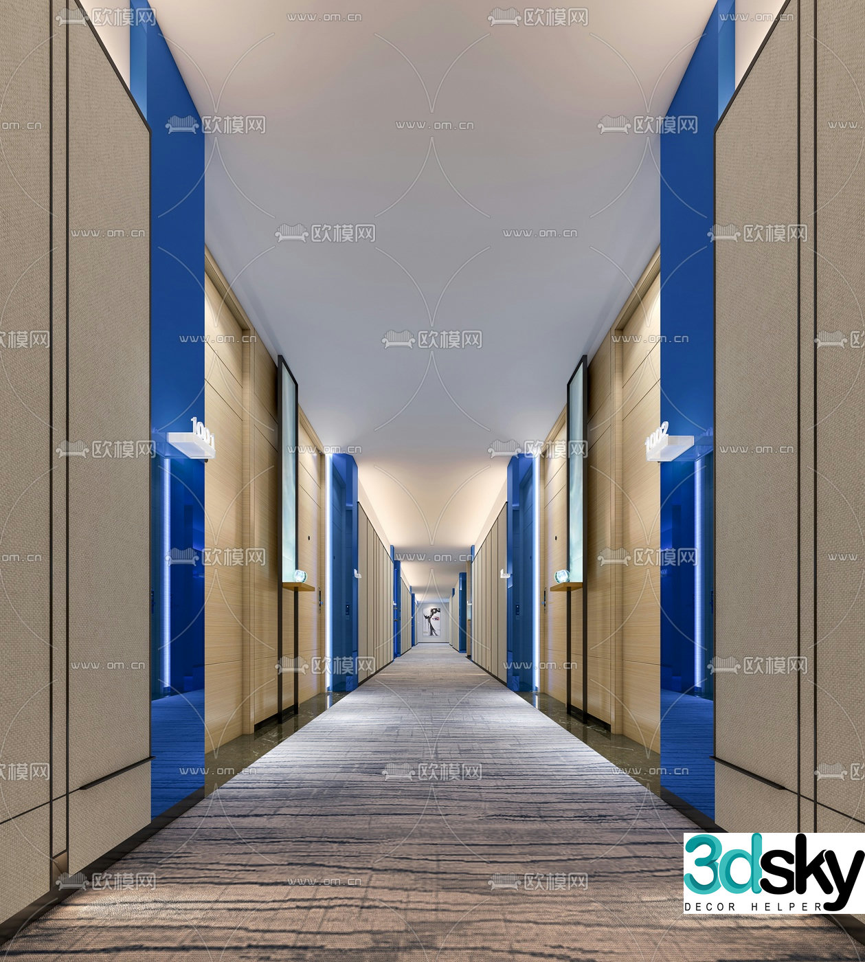 Modern hotel corridor aisle 3d model