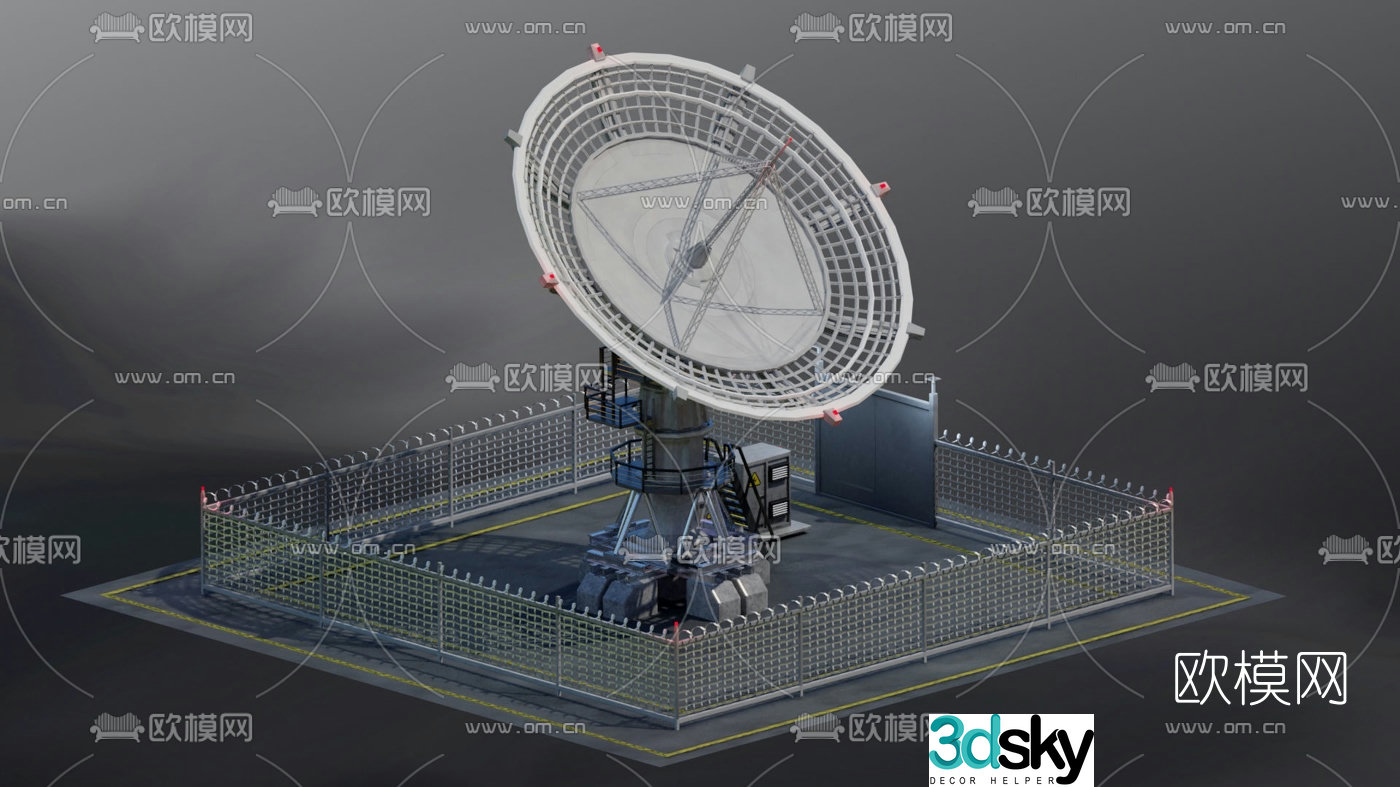Modern radar signal tower 3d model