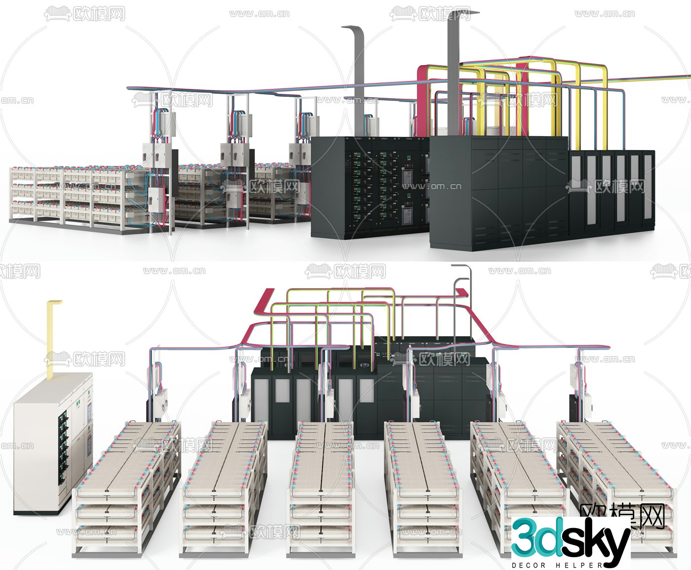 Modern computer room server equipment 3d model