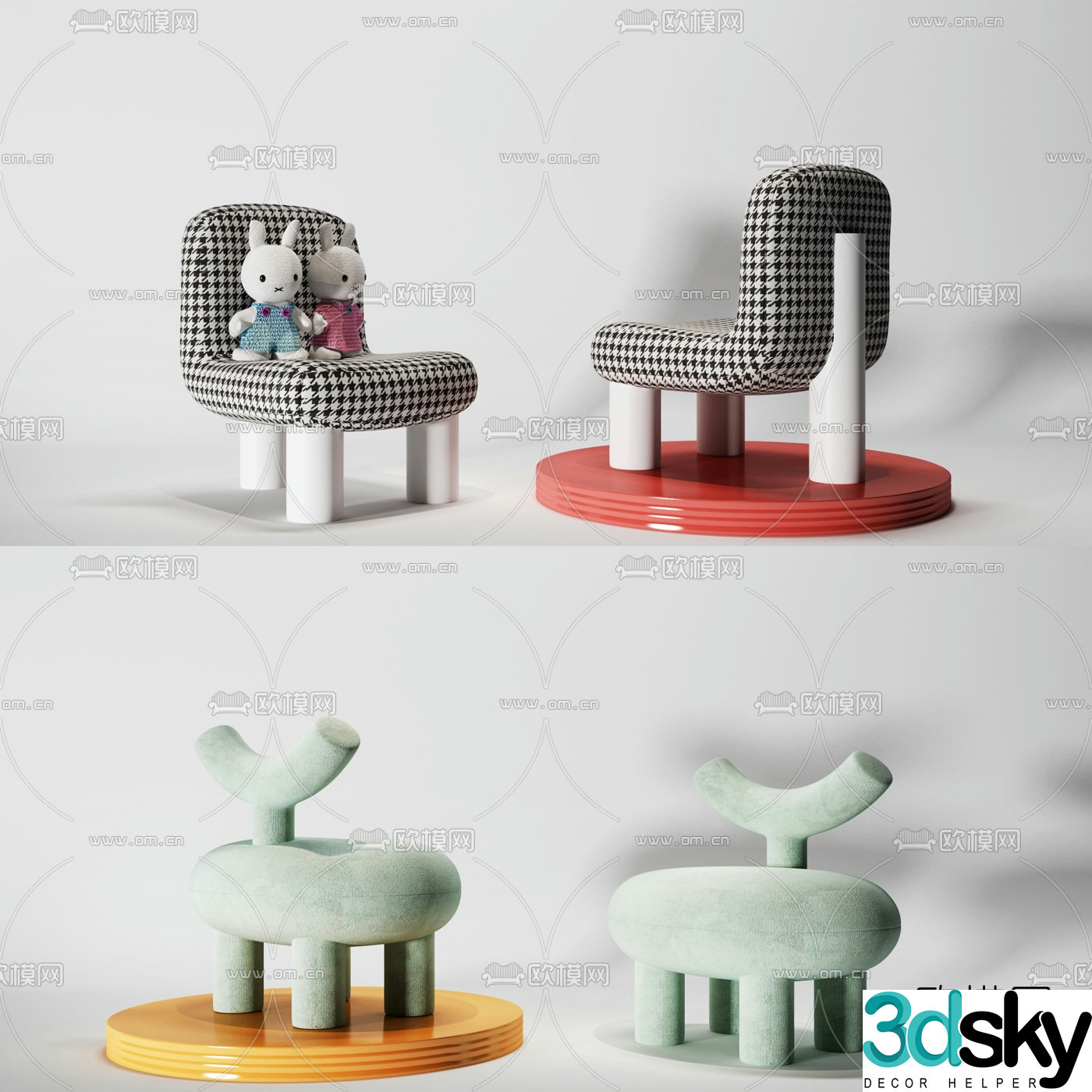 Modern personalized children’s single chair 3D model
