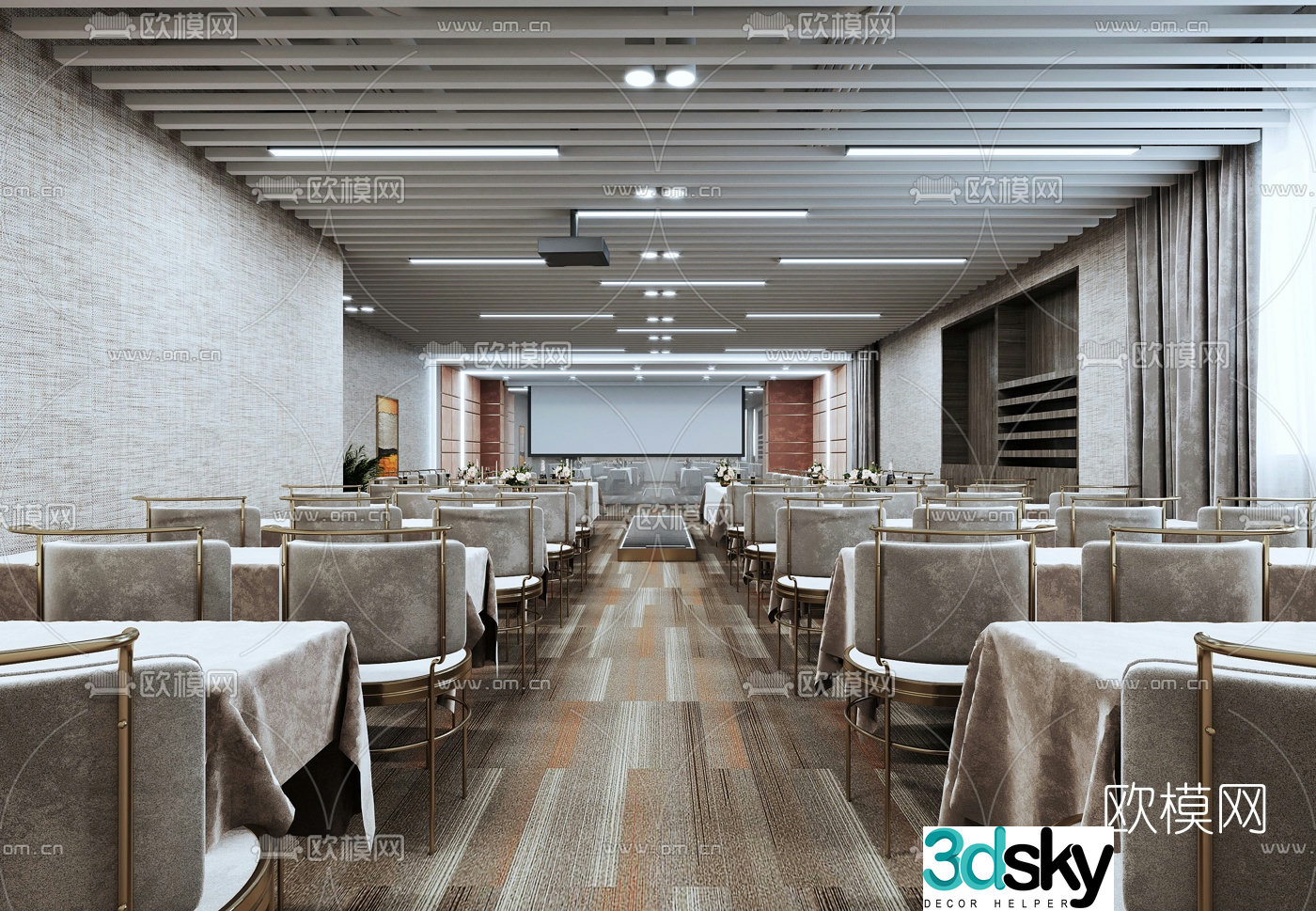 Modern light luxury hotel banquet hall 3D model