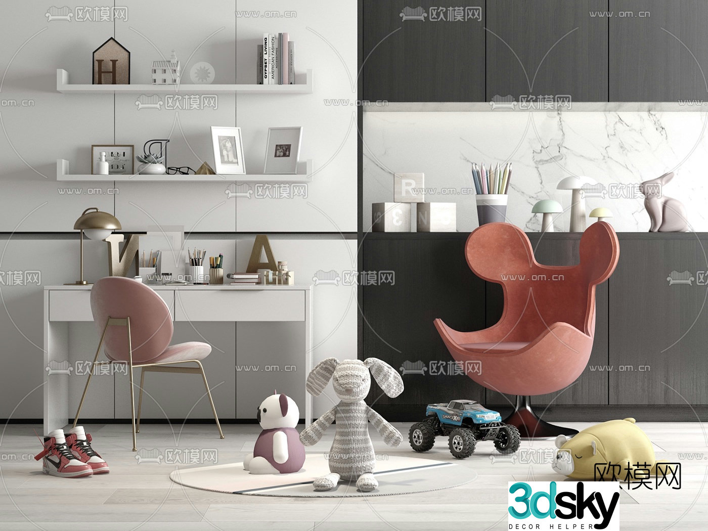 Modern children’s desk chair toy furnishings 3D model