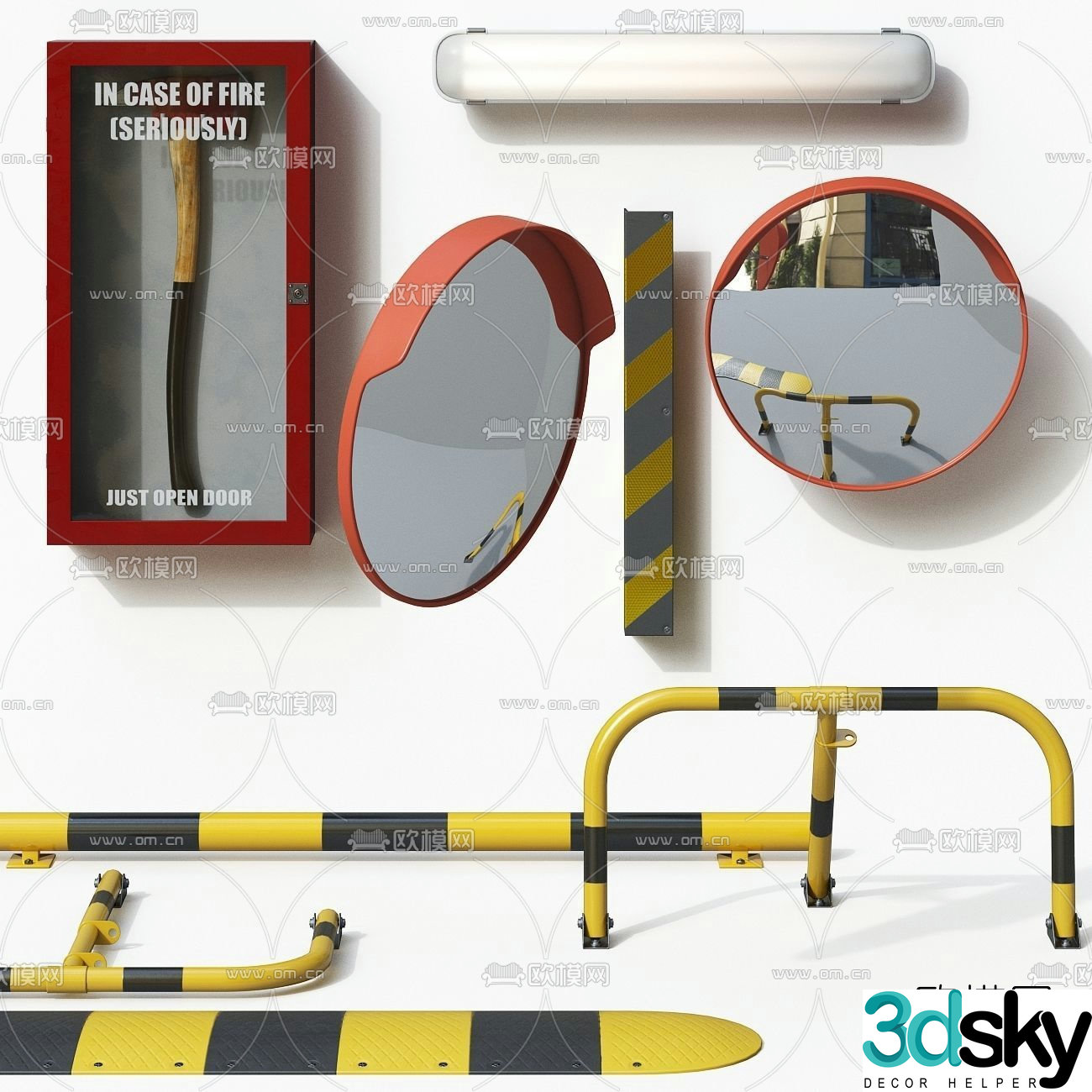 Modern roadblock speed bump corner mirror 3d model