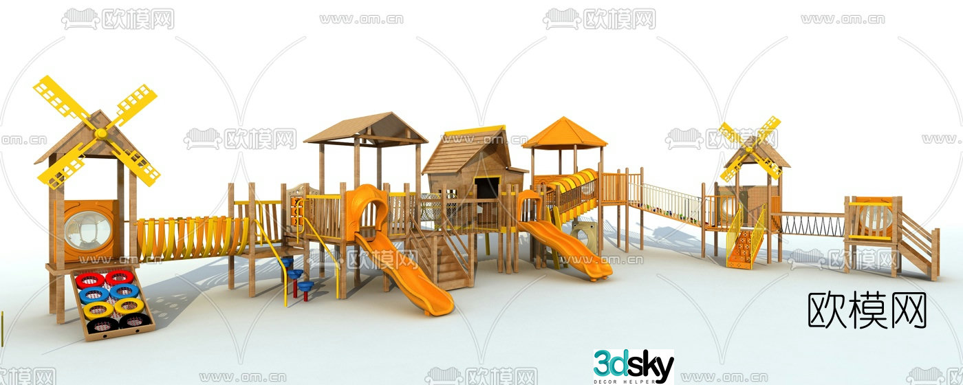 Modern wooden slide children's toys children's facilities 3d model