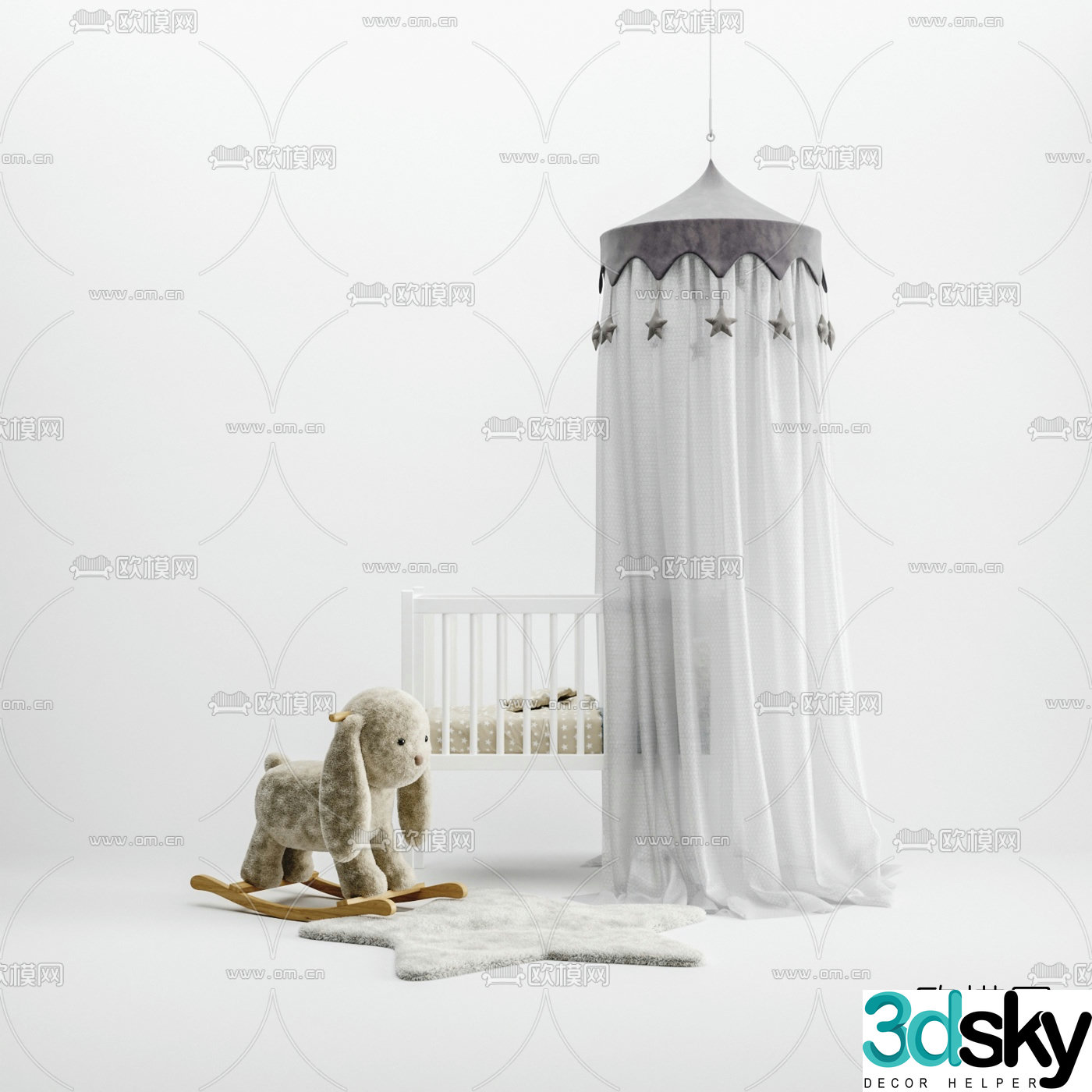 Nordic tassel mosquito net children’s bed 3d model