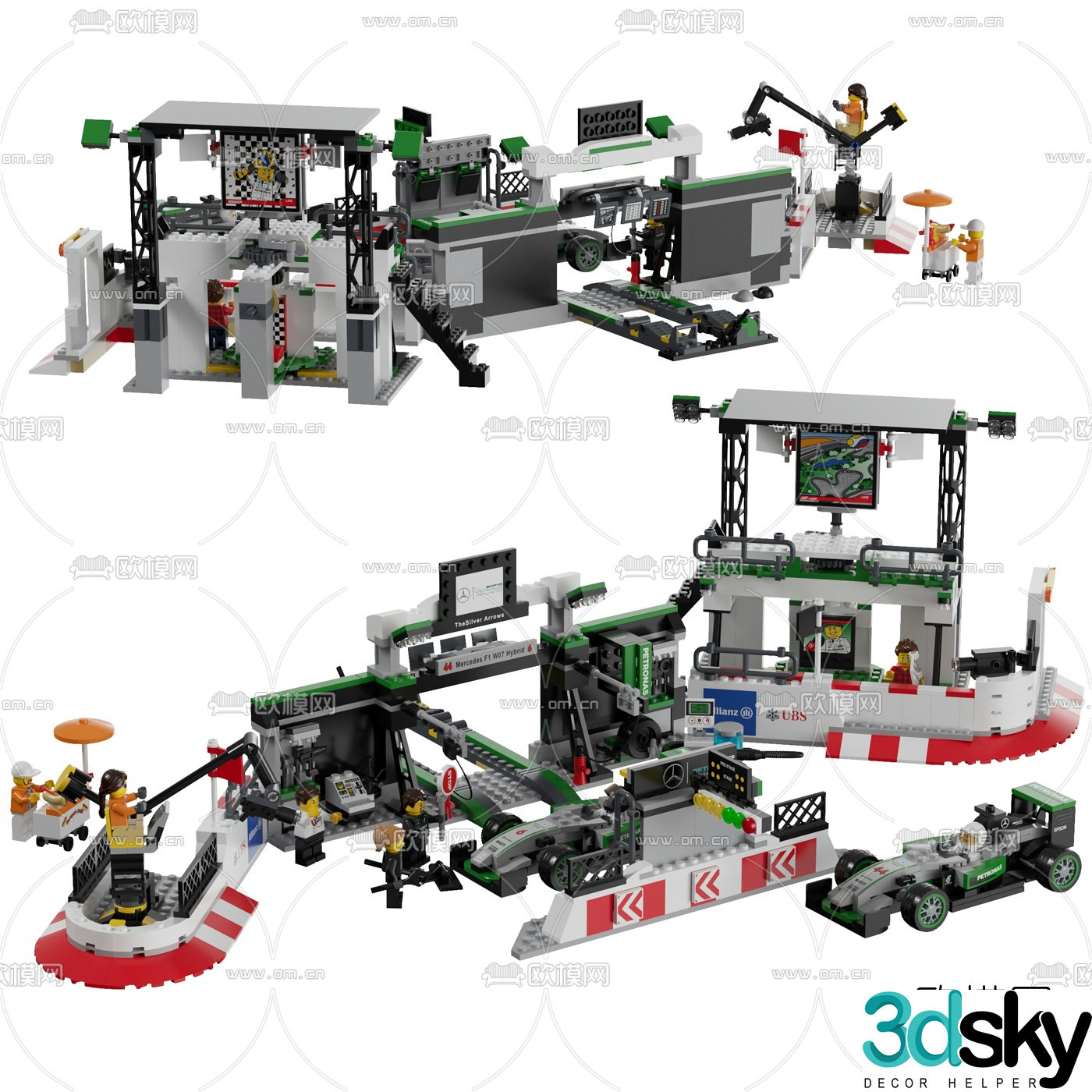 Modern building block racing team toy 3d model