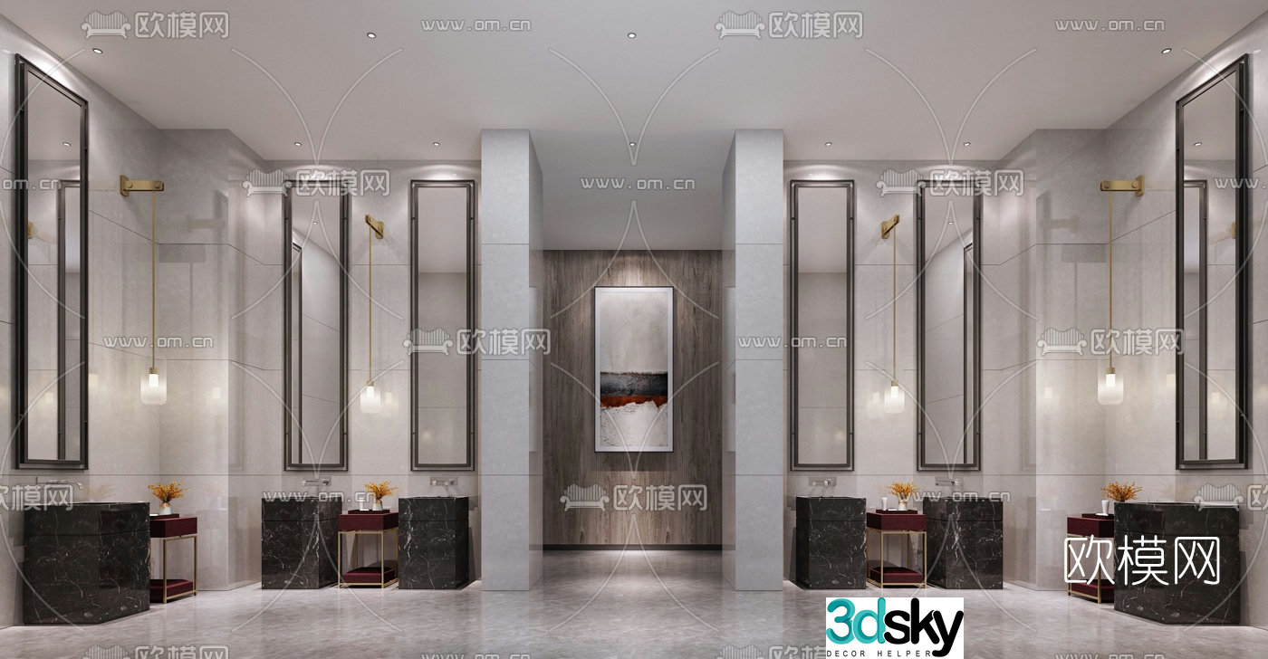 New Chinese style hotel bathroom 3D model