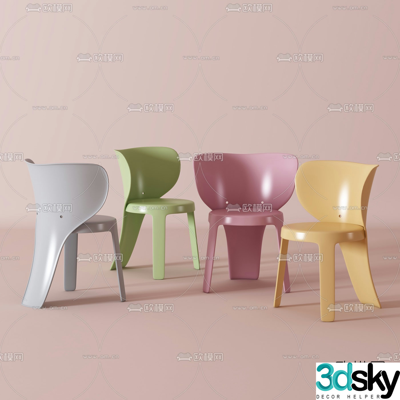 Nordic color children’s single chair 3d model