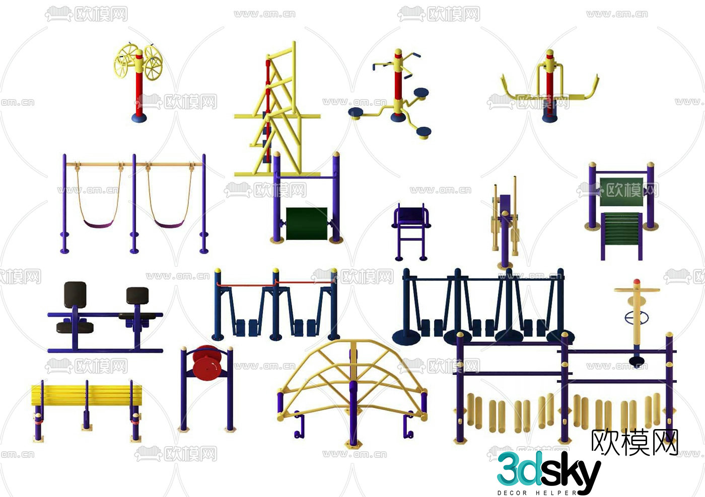 Modern outdoor public fitness equipment 3d model