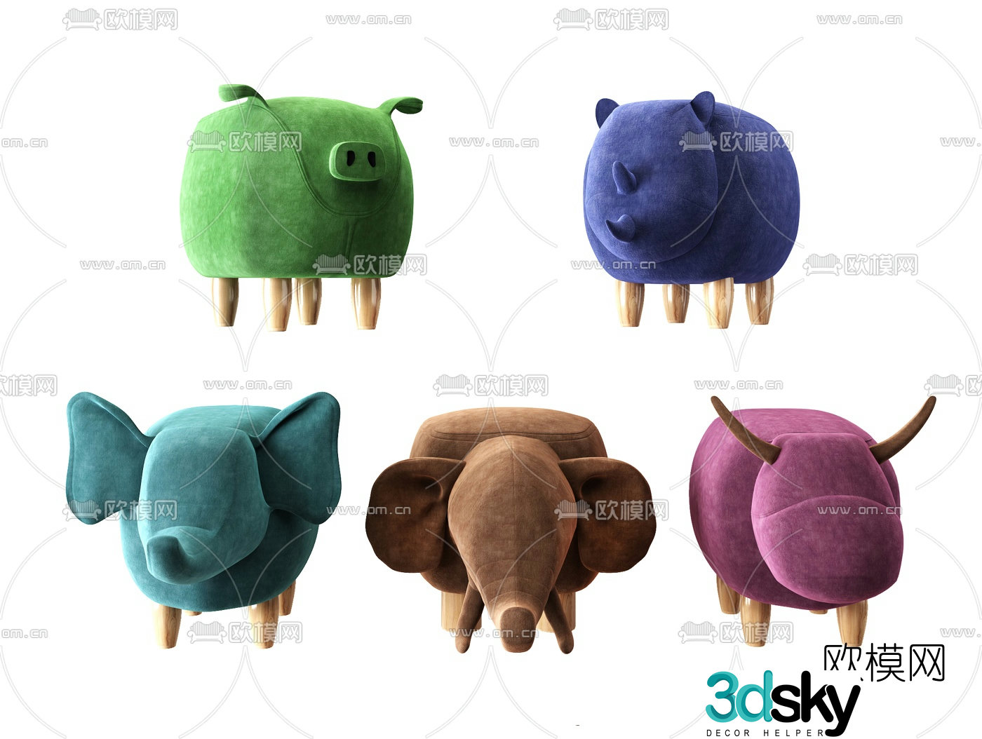 Nordic Pig Rhino Elephant Cow Shape Children’s Stool 3d model