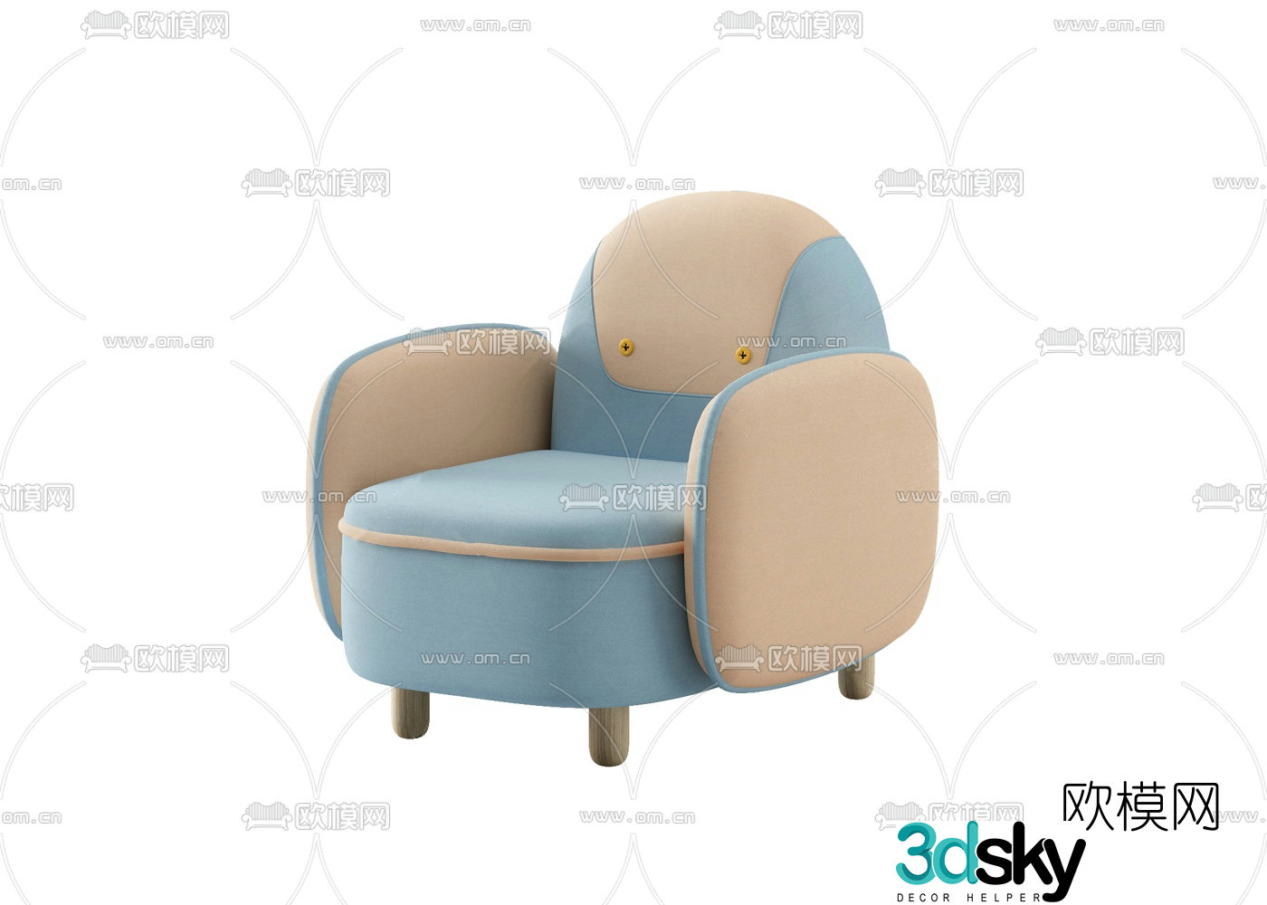Modern fabric children’s sofa 3d model