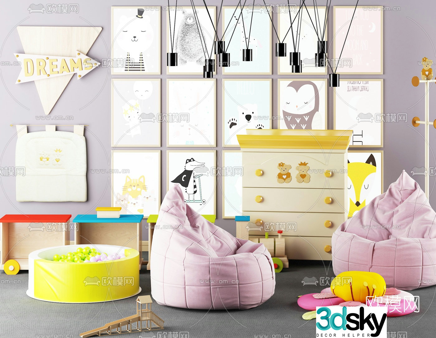Nordic children’s lazy sofa children’s cabinet 3D model