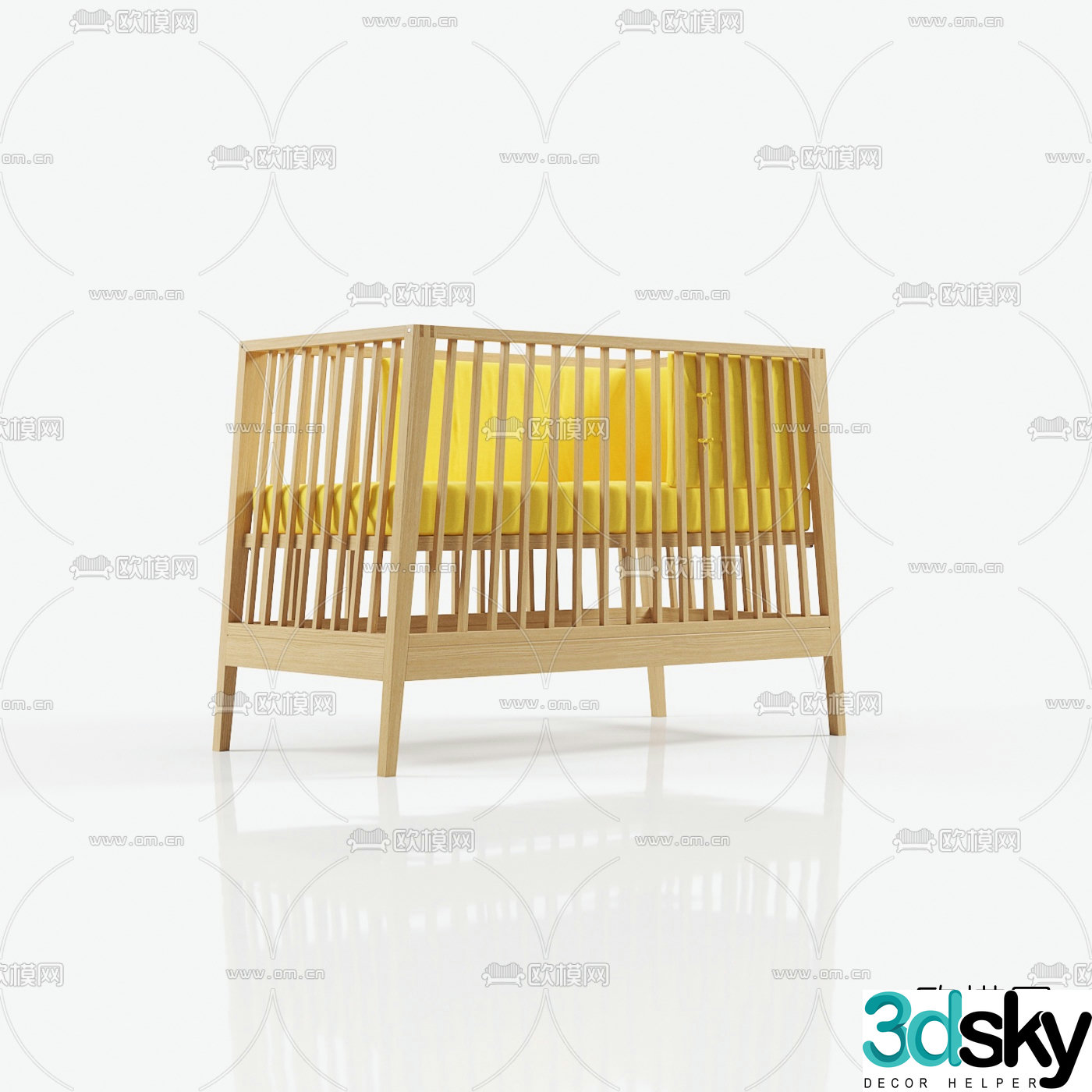 Modern solid wood crib 3d model