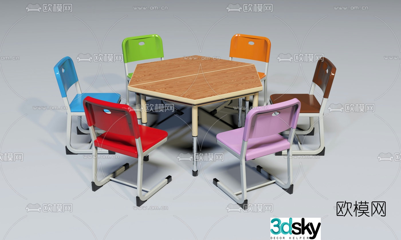 Modern desks and chairs reading table painting table 3d model