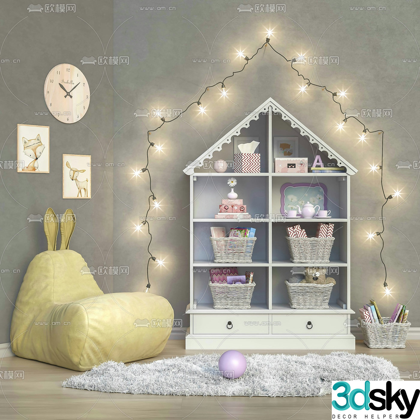 Nordic children’s room storage cabinet bookcase 3D model