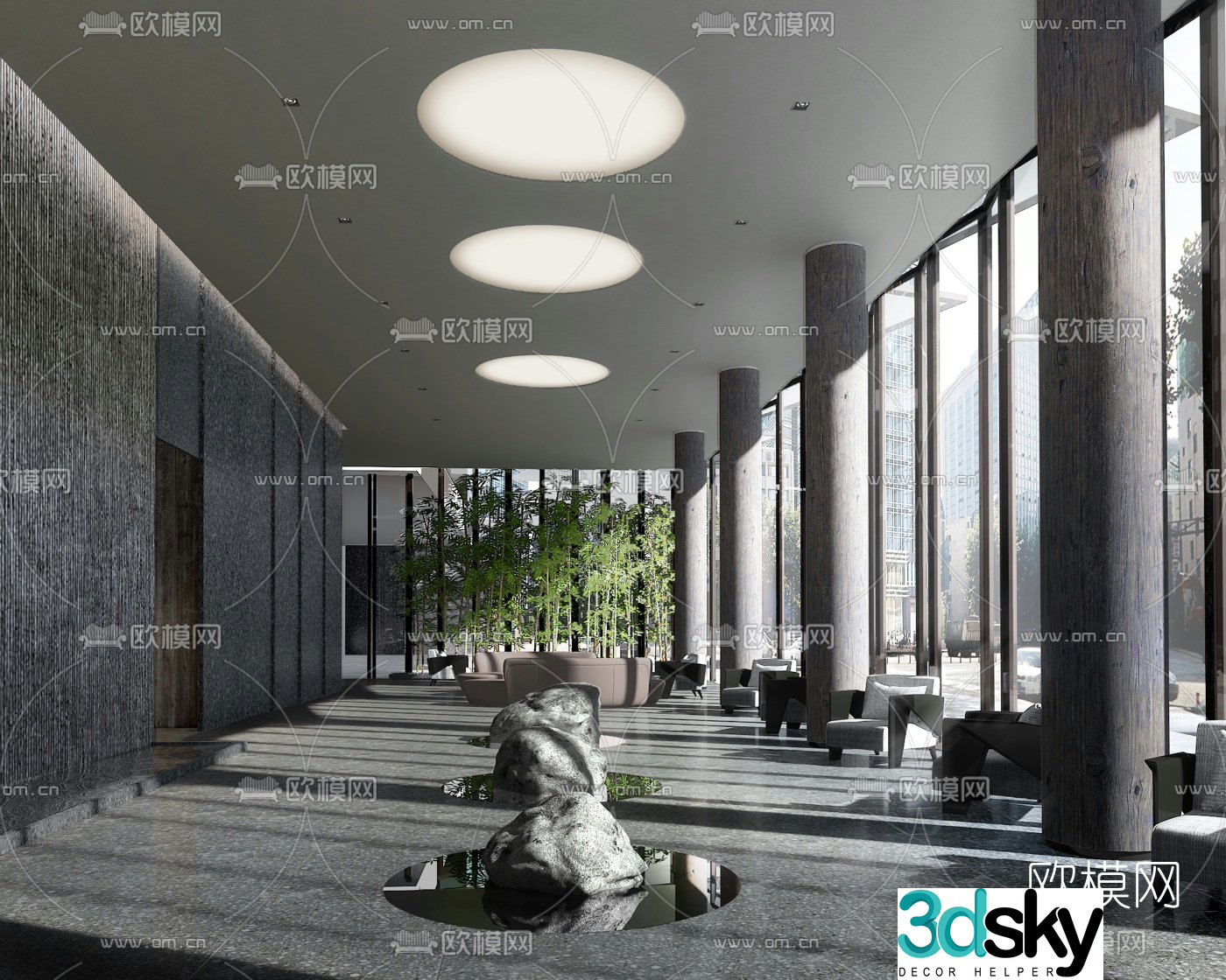 Modern hotel lobby seating area 3d model
