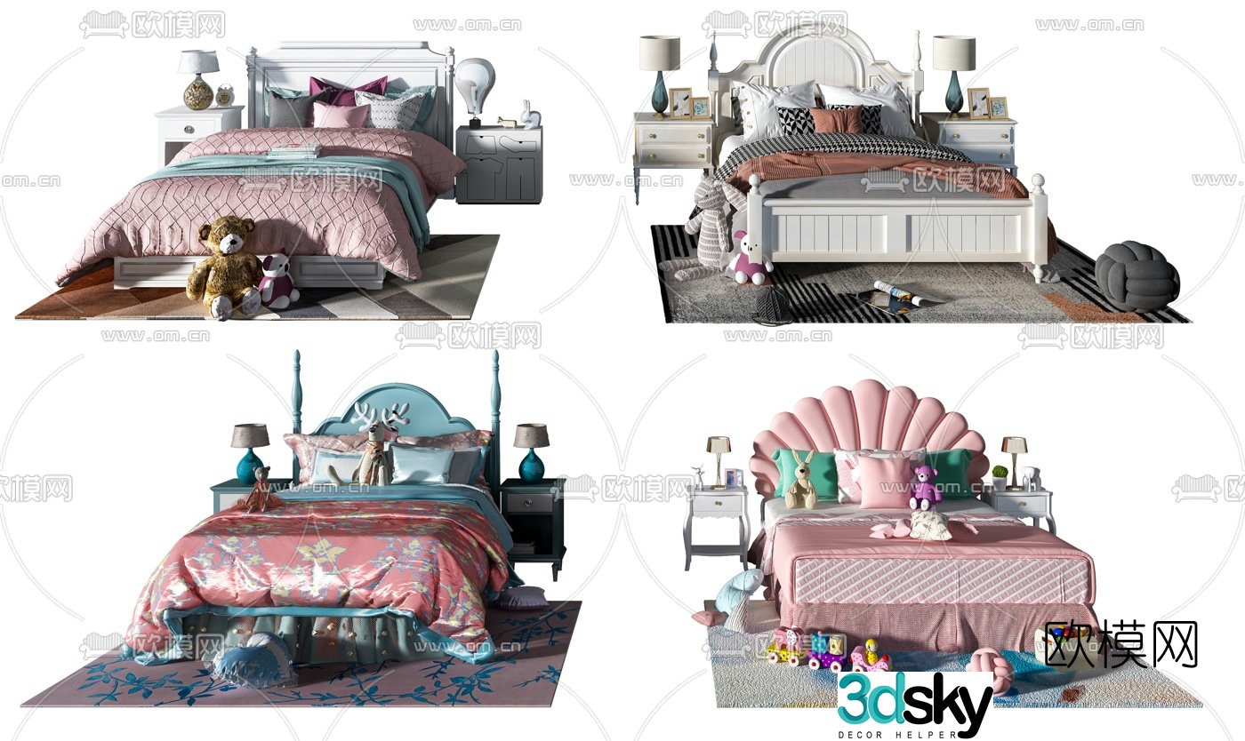 Modern fabric children’s bed 3d model