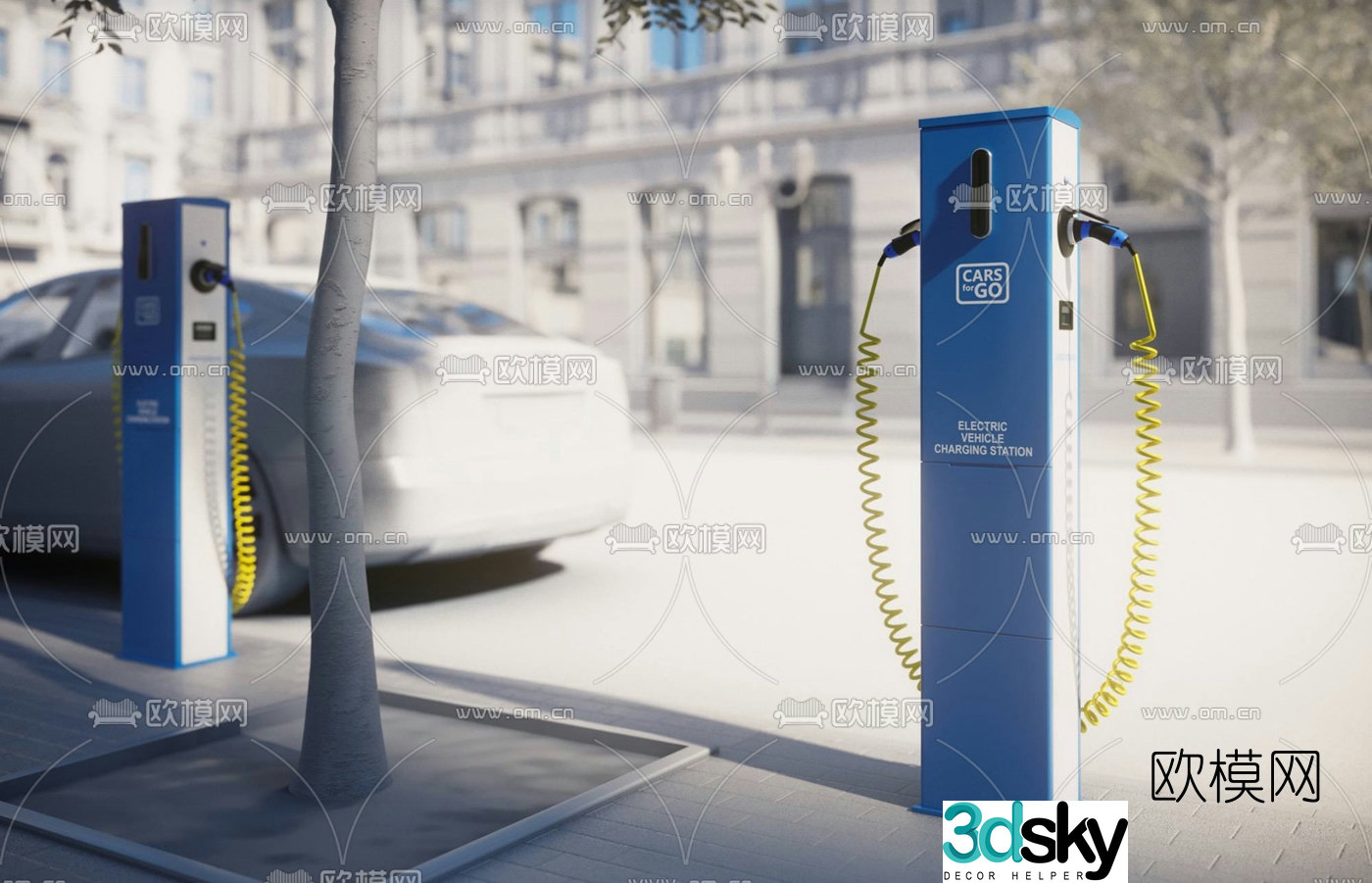Modern electric vehicle public charging port 3d model