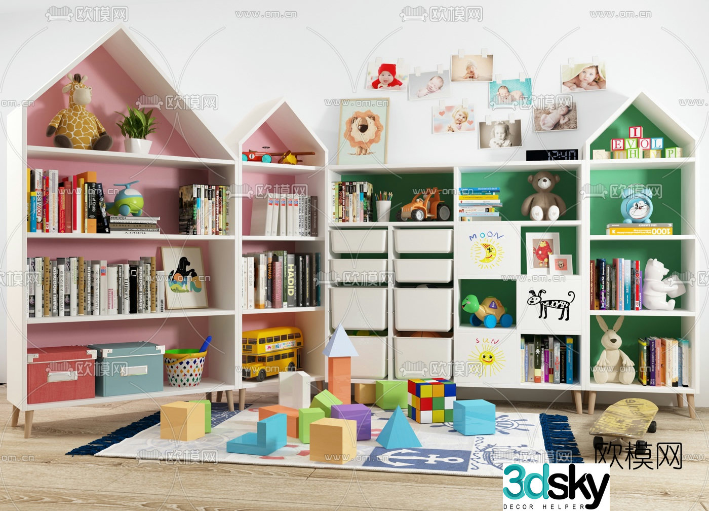 Modern children’s bookcase storage cabinet 3d model
