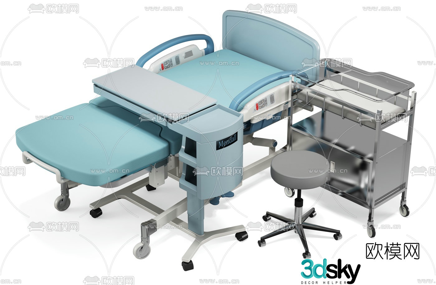 Modern medical equipment diagnosis and treatment bed 3d model