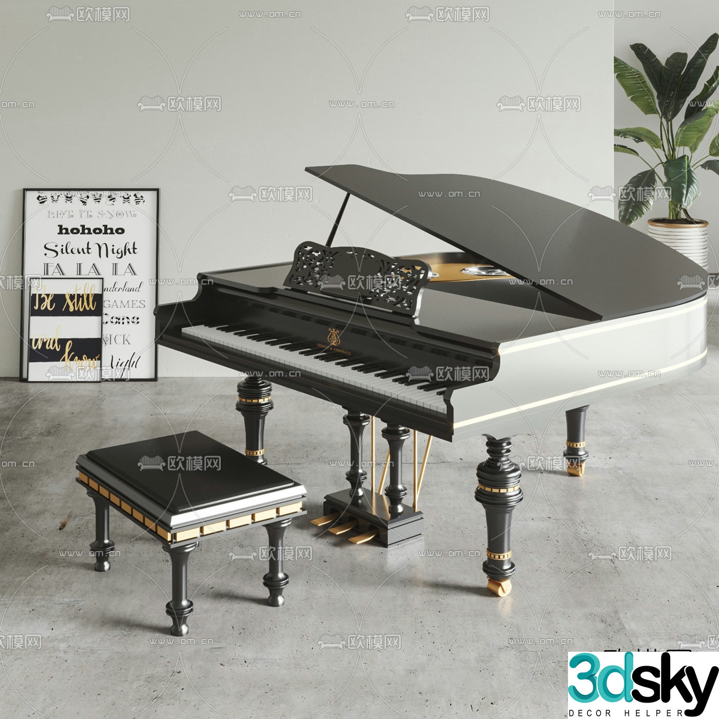 European light luxury grand piano 3D model