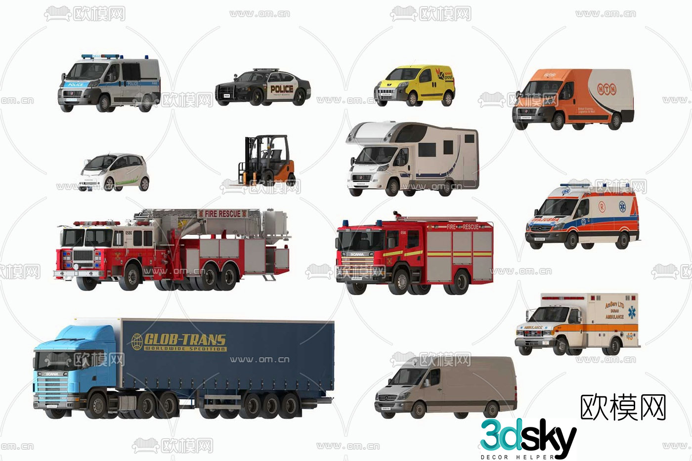 Modern ambulance fire truck transporter car 3d model